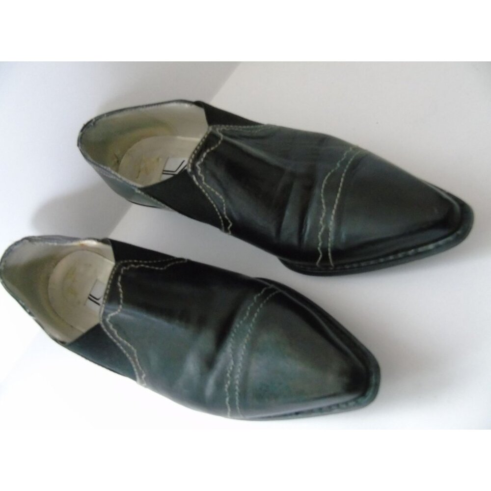 Vtg Women's Shoes Jazz Designer Slip On Black Leather Pointy Toe Size 6 M Spain